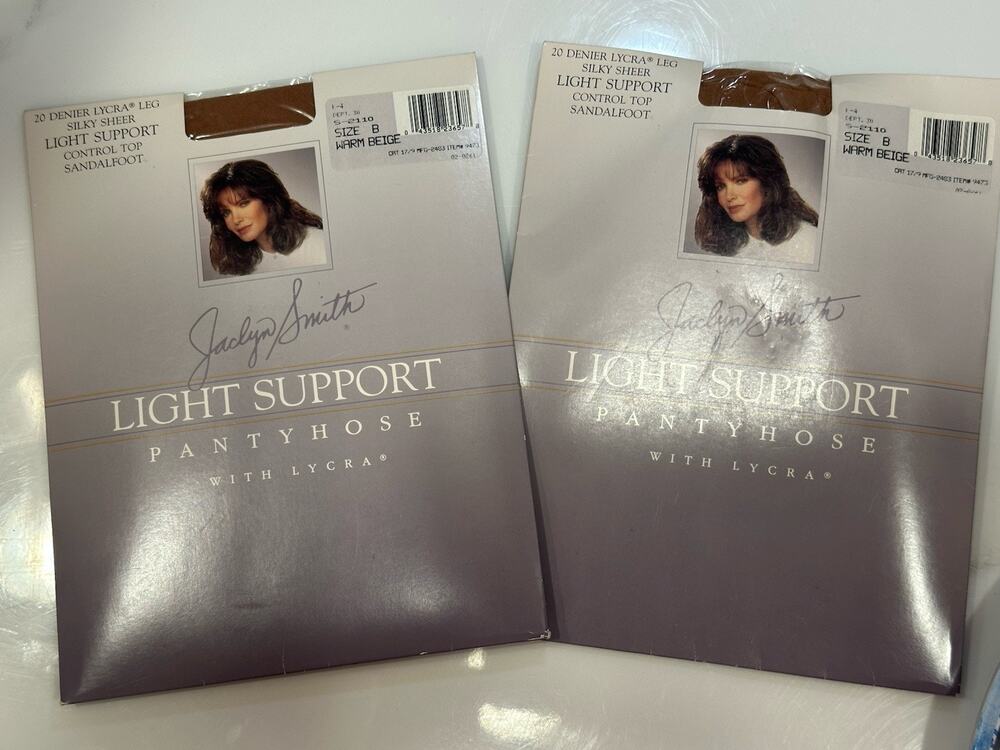 Vintage Jaclyn Smith Light Support Pantyhose Lycra NEW 2 Pairs Soft Beige SizeB